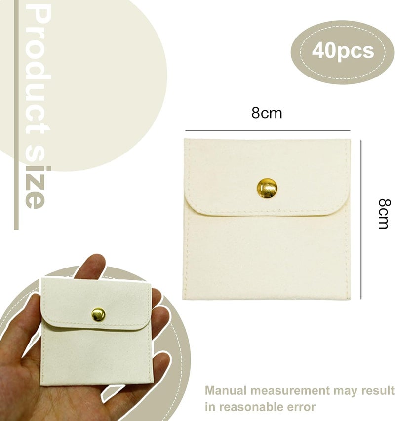 Handmade 40pcs Beige Microfiber Jewelry Pouch Button Bag 8 x 8cm, Jewelry Packaging Bag Luxury Small Favor Bags Jewelry Gift Bags for Earrings Necklaces Bracelet Ring - Image 2